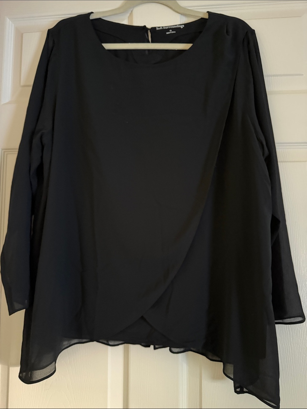 Soft Surroundings Black Sheer Wrap-Front Blouse